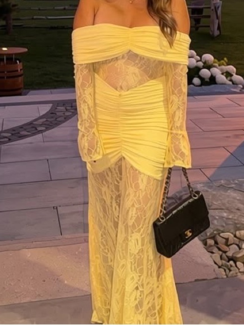 Off-Shoulder Yellow Lace Wedding Dress